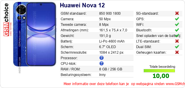 Huawei Nova 12 Technische gegevens 