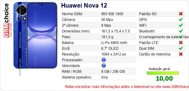 Huawei Nova 12 Especificações técnicas do telemóvel 