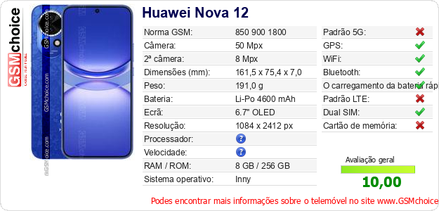 Huawei Nova 12 Especificações técnicas do telemóvel Huawei Nova 12 Especificações técnicas do telemóvel