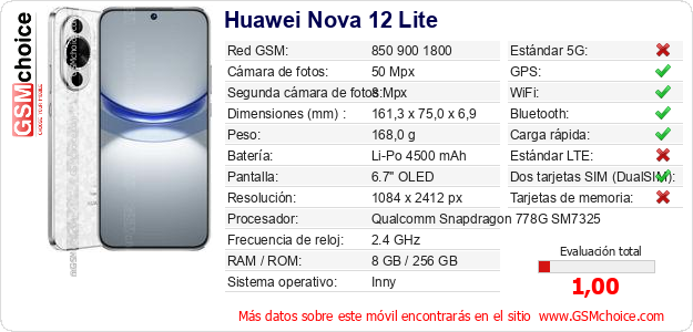 Huawei Nova 12 Lite Datos técnicos del móvil Huawei Nova 12 Lite Datos técnicos del móvil