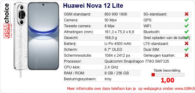 Huawei Nova 12 Lite Technische gegevens 