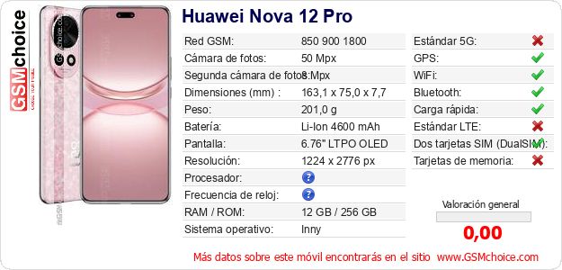 Huawei Nova 12 Pro Datos técnicos del móvil Huawei Nova 12 Pro Datos técnicos del móvil