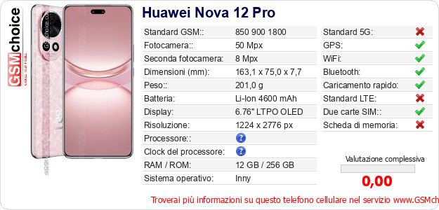 Huawei Nova 12 Pro Dati tecnici di telefono cellulare 
