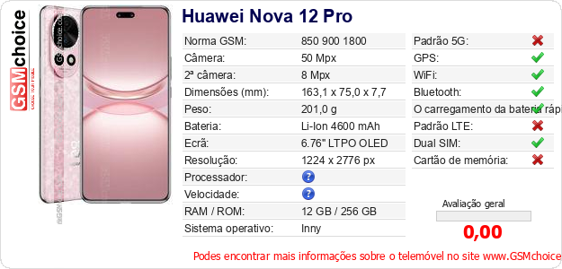 Huawei Nova 12 Pro Especificações técnicas do telemóvel Huawei Nova 12 Pro Especificações técnicas do telemóvel