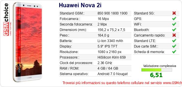 Huawei Nova 2i Dati tecnici di telefono cellulare Huawei Nova 2i Dati tecnici di telefono cellulare