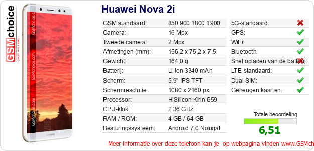 Huawei Nova 2i Technische gegevens Huawei Nova 2i Technische gegevens