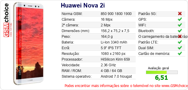 Huawei Nova 2i Especificações técnicas do telemóvel 