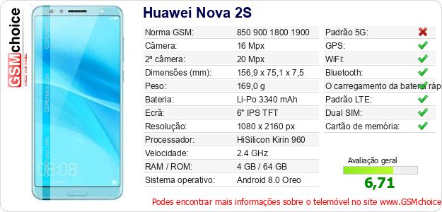 Huawei Nova 2S Especificações técnicas do telemóvel Huawei Nova 2S Especificações técnicas do telemóvel
