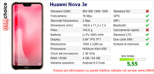 Huawei Nova 3e Dati tecnici di telefono cellulare Huawei Nova 3e Dati tecnici di telefono cellulare