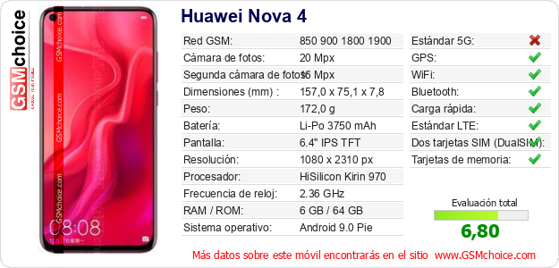 Huawei Nova 4 Datos técnicos del móvil Huawei Nova 4 Datos técnicos del móvil