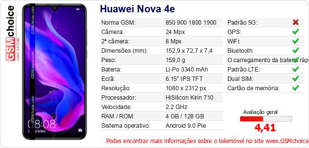 Huawei Nova 4e Especificações técnicas do telemóvel Huawei Nova 4e Especificações técnicas do telemóvel