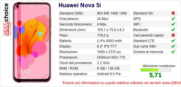 Huawei Nova 5i Dati tecnici di telefono cellulare Huawei Nova 5i Dati tecnici di telefono cellulare