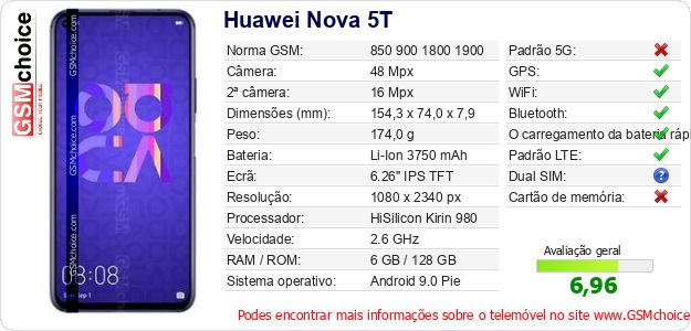 Huawei Nova 5T Especificações técnicas do telemóvel Huawei Nova 5T Especificações técnicas do telemóvel