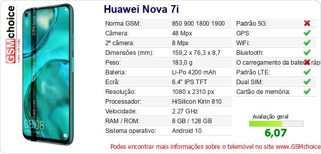 Huawei Nova 7i Especificações técnicas do telemóvel Huawei Nova 7i Especificações técnicas do telemóvel