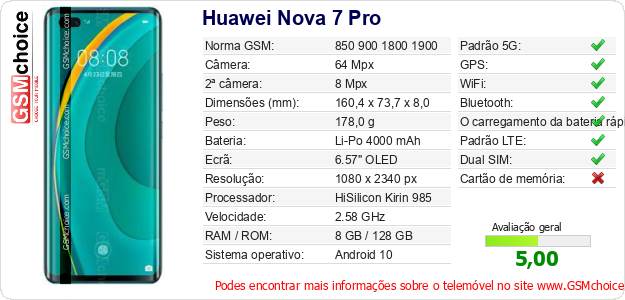 Huawei Nova 7 Pro Especificações técnicas do telemóvel 