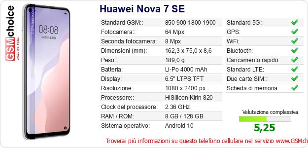 Huawei Nova 7 SE Dati tecnici di telefono cellulare 