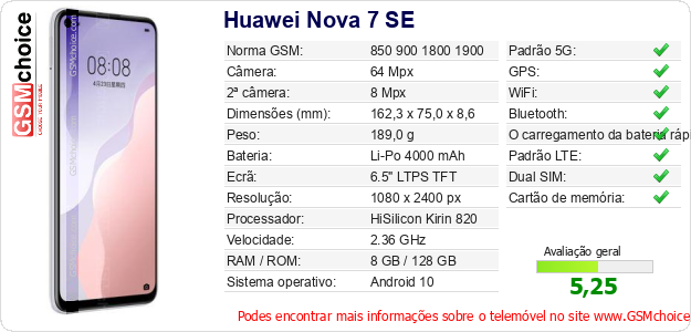 Huawei Nova 7 SE Especificações técnicas do telemóvel 
