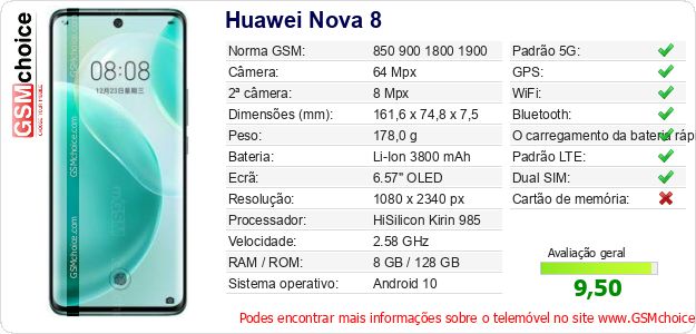 Huawei Nova 8 Especificações técnicas do telemóvel Huawei Nova 8 Especificações técnicas do telemóvel