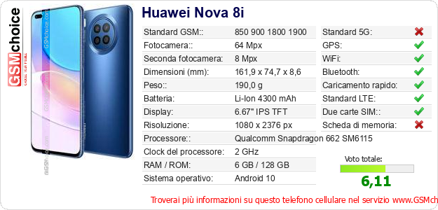Huawei Nova 8i Dati tecnici di telefono cellulare Huawei Nova 8i Dati tecnici di telefono cellulare
