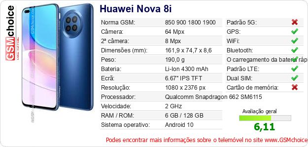 Huawei Nova 8i Especificações técnicas do telemóvel Huawei Nova 8i Especificações técnicas do telemóvel