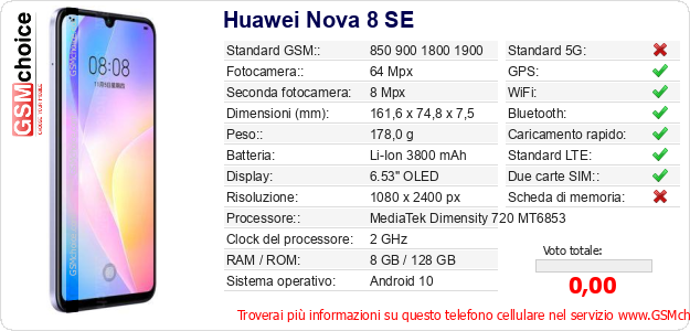 Huawei Nova 8 SE Dati tecnici di telefono cellulare 