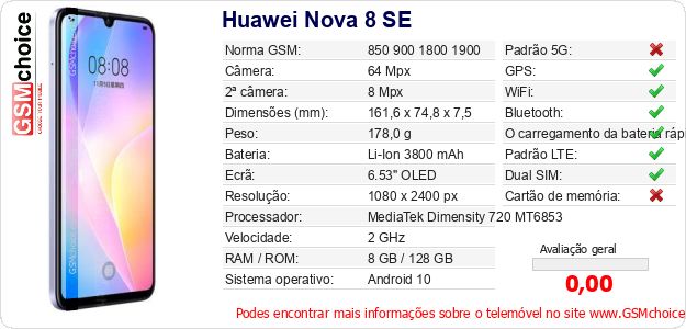 Huawei Nova 8 SE Especificações técnicas do telemóvel 