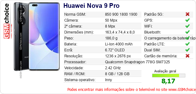 Huawei Nova 9 Pro Especificações técnicas do telemóvel 