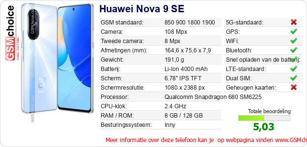Huawei Nova 9 SE Technische gegevens 