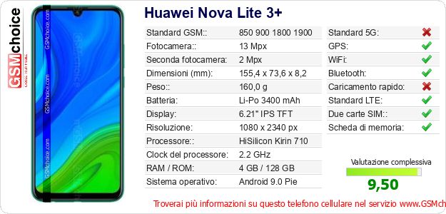 Huawei Nova Lite 3+ Dati tecnici di telefono cellulare Huawei Nova Lite 3+ Dati tecnici di telefono cellulare