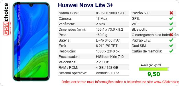 Huawei Nova Lite 3+ Especificações técnicas do telemóvel Huawei Nova Lite 3+ Especificações técnicas do telemóvel