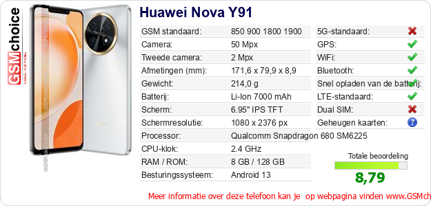Huawei Nova Y91 Technische gegevens 