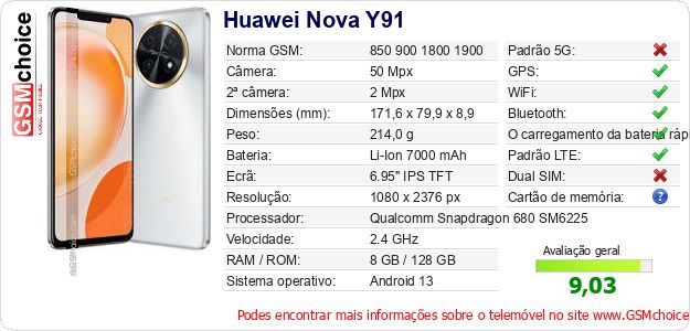 Huawei Nova Y91 Especificações técnicas do telemóvel 