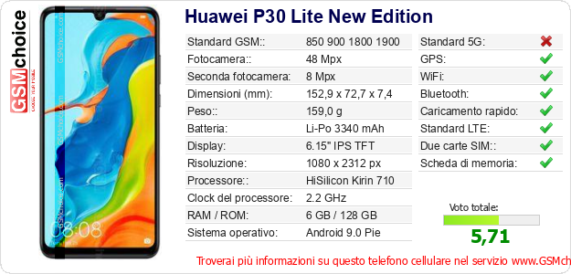 Huawei P30 Lite New Edition Dati tecnici di telefono cellulare Huawei P30 Lite New Edition Dati tecnici di telefono cellulare