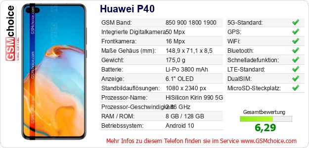 Huawei P40 technische Daten Huawei P40 technische Daten