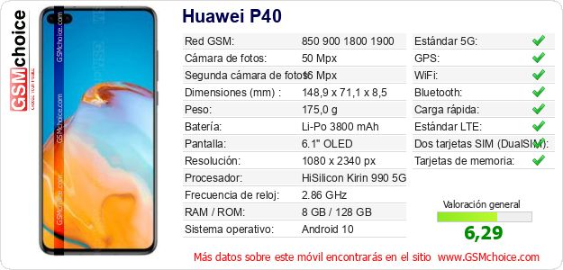 Huawei P40 Datos técnicos del móvil Huawei P40 Datos técnicos del móvil