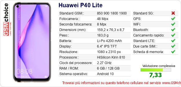 Huawei P40 Lite Dati tecnici di telefono cellulare Huawei P40 Lite Dati tecnici di telefono cellulare