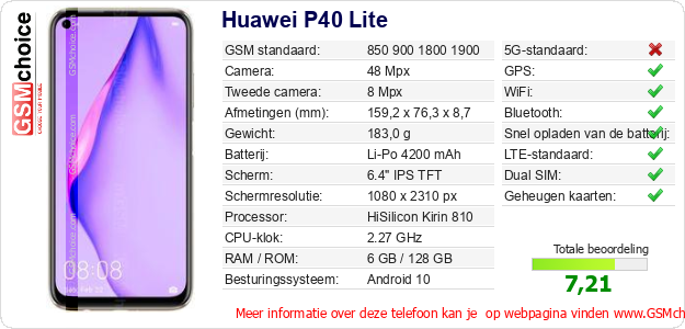 Huawei P40 Lite Technische gegevens Huawei P40 Lite Technische gegevens
