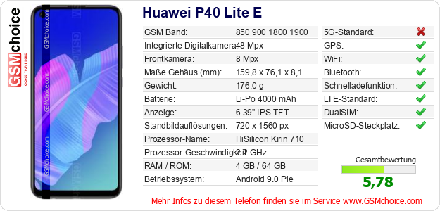 Huawei P40 Lite E technische Daten Huawei P40 Lite E technische Daten