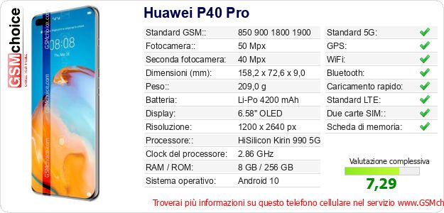 Huawei P40 Pro Dati tecnici di telefono cellulare Huawei P40 Pro Dati tecnici di telefono cellulare