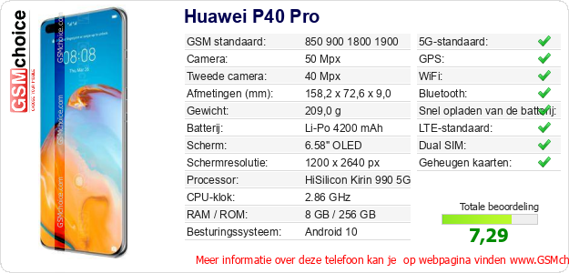Huawei P40 Pro Technische gegevens 