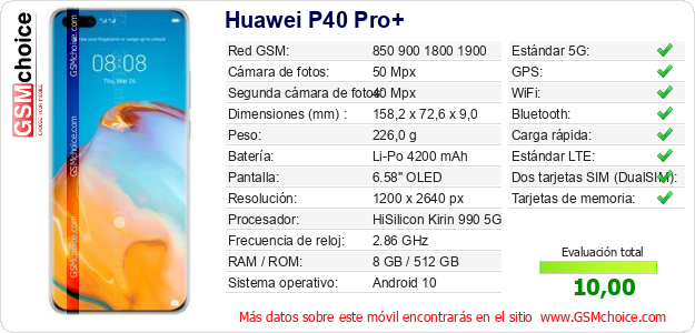 Huawei P40 Pro+ Datos técnicos del móvil Huawei P40 Pro+ Datos técnicos del móvil