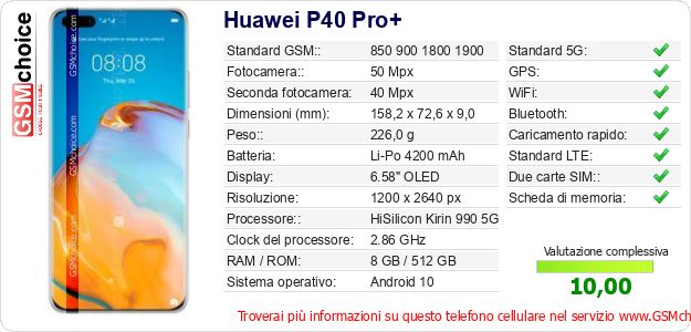Huawei P40 Pro+ Dati tecnici di telefono cellulare Huawei P40 Pro+ Dati tecnici di telefono cellulare
