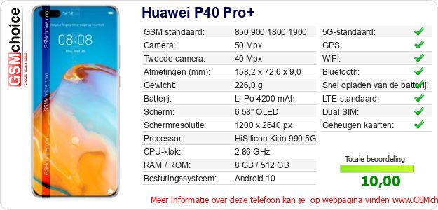 Huawei P40 Pro+ Technische gegevens 