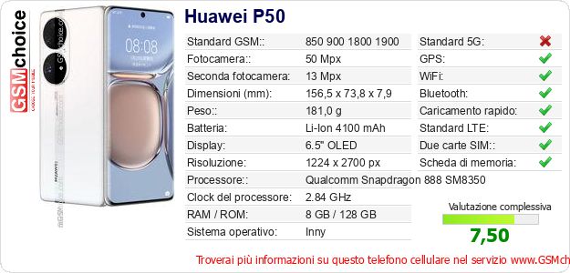 Huawei P50 Dati tecnici di telefono cellulare 