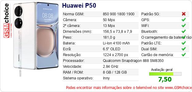 Huawei P50 Especificações técnicas do telemóvel Huawei P50 Especificações técnicas do telemóvel