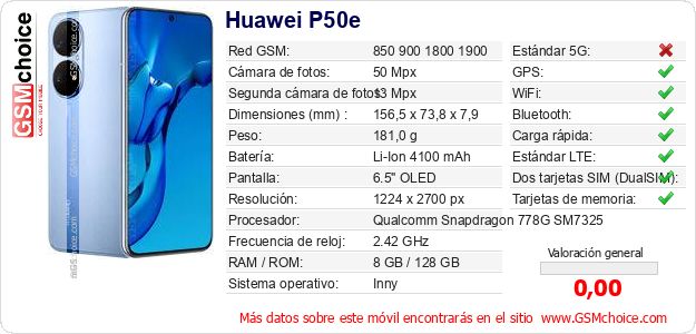 Huawei P50e Datos técnicos del móvil Huawei P50e Datos técnicos del móvil