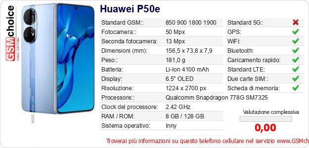Huawei P50e Dati tecnici di telefono cellulare 