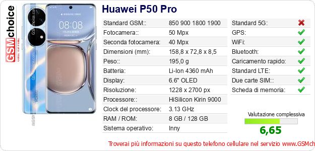 Huawei P50 Pro Dati tecnici di telefono cellulare 