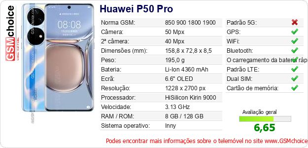 Huawei P50 Pro Especificações técnicas do telemóvel Huawei P50 Pro Especificações técnicas do telemóvel