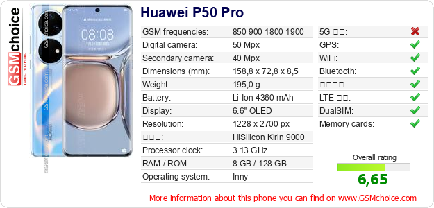 Huawei P50 Pro 手機技術數據